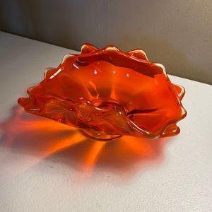 Vintage Viking Glass Double Crimped Footed Bowl